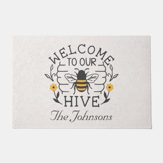 Welcome to Our Hive Honey Bee Spring Doormat (Front)