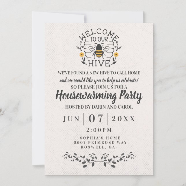 Welcome to Our Hive Honey Bee Spring Housewarming Invitation (Front)