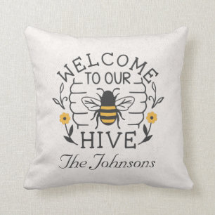 Welcome to Our Hive Honey Bee Spring Porch Throw Pillow