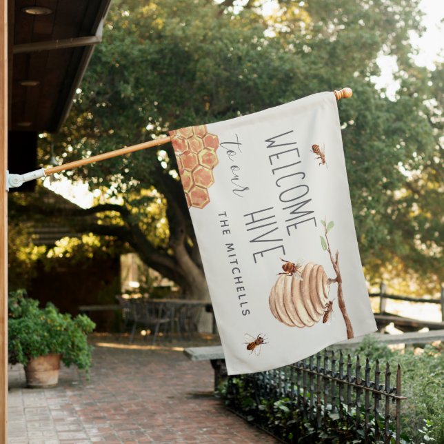 Welcome to Our Hive Personalized House Flag (In SItu)