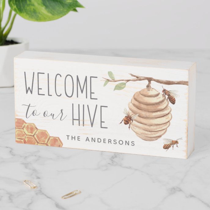 Welcome to Our Hive Personalized Wooden Box Sign