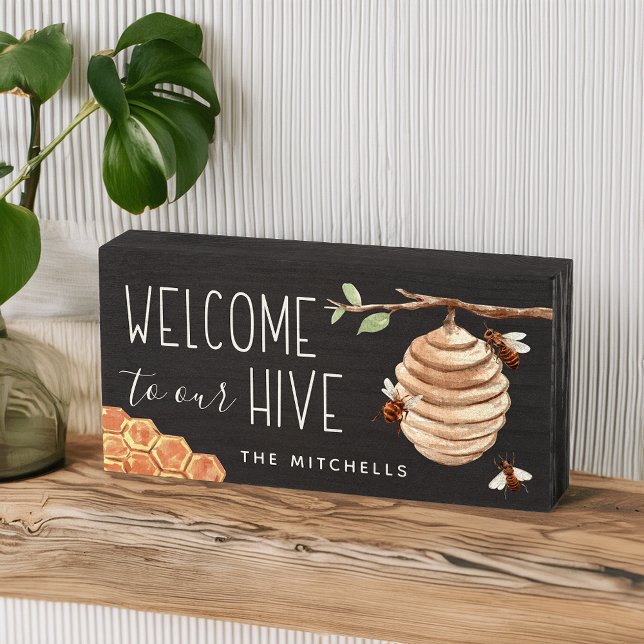 Welcome to Our Hive Personalized Wooden Box Sign (Creator Uploaded)