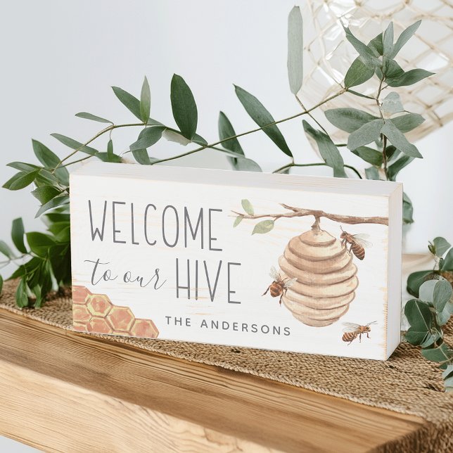 Welcome to Our Hive Personalized Wooden Box Sign (Creator Uploaded)