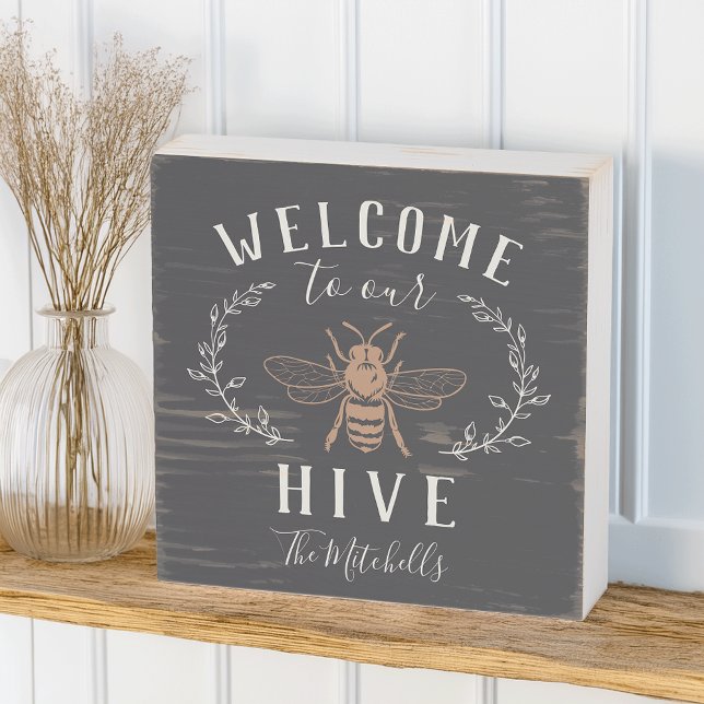 Welcome to Our Hive Personalized Wooden Box Sign (Creator Uploaded)