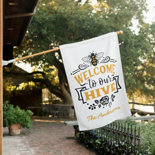 Welcome to our Hive Whimsy Black and Gold Family  House Flag