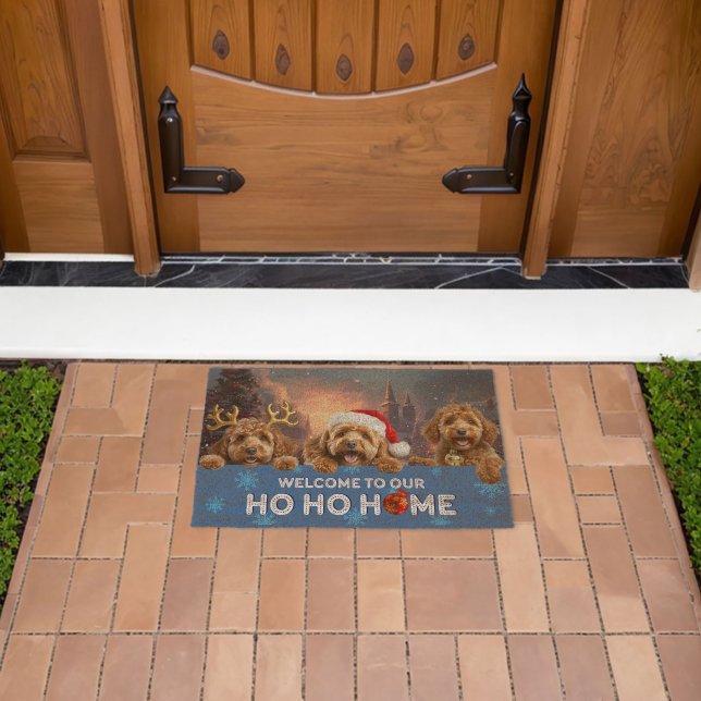 Welcome to Our Ho Ho Home Goldendoodle Fiber Doormat (Insitu (Outdoor))