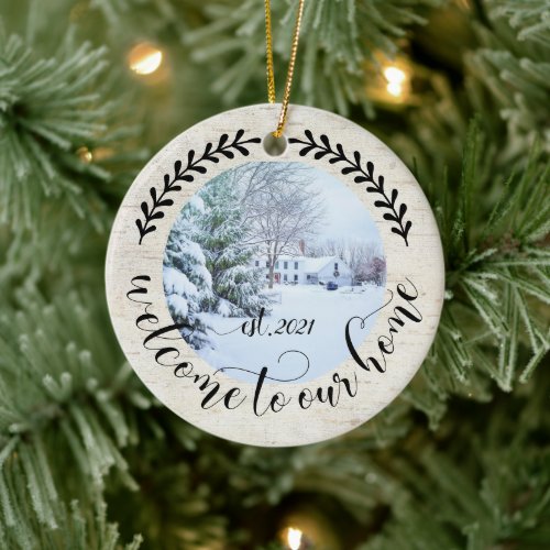 Welcome to Our Home 2 Photo Farmhouse Style   Orna Ceramic Ornament