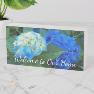 Welcome to Our Home Blue Hydrangea Floral Wooden Box Sign
