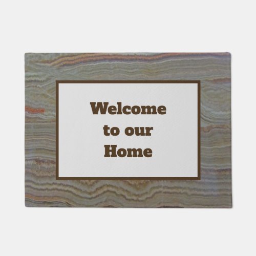 Welcome to Our Home Brown Green Striped Onyx Doormat