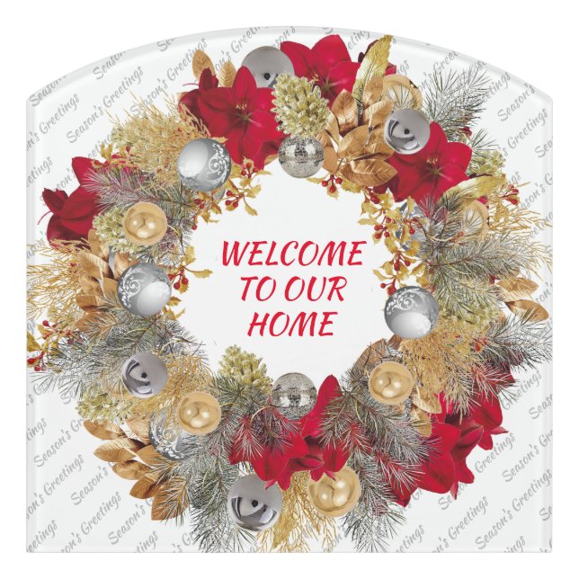 WELCOME TO OUR HOME | Christmas | Wreath Custom Door Sign (Contour Front)