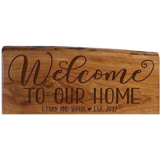 Welcome To Our Home Couple's Cherry Wood Plaque (Front View)
