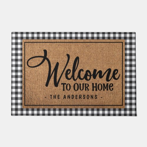 Welcome To Our Home Cute Farmhouse Plaid Doormat