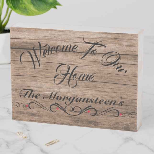 Welcome To Our Home DIY 4 Hook Key Holder V2 Wooden Box Sign (In Situ Horizontal)