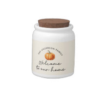 welcome to our home fall pumpkin Candy Jar