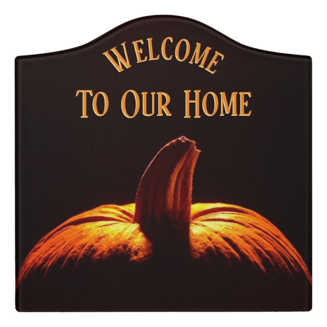 Welcome to our home Fall Pumpkin Door Sign (Large Crest Front)