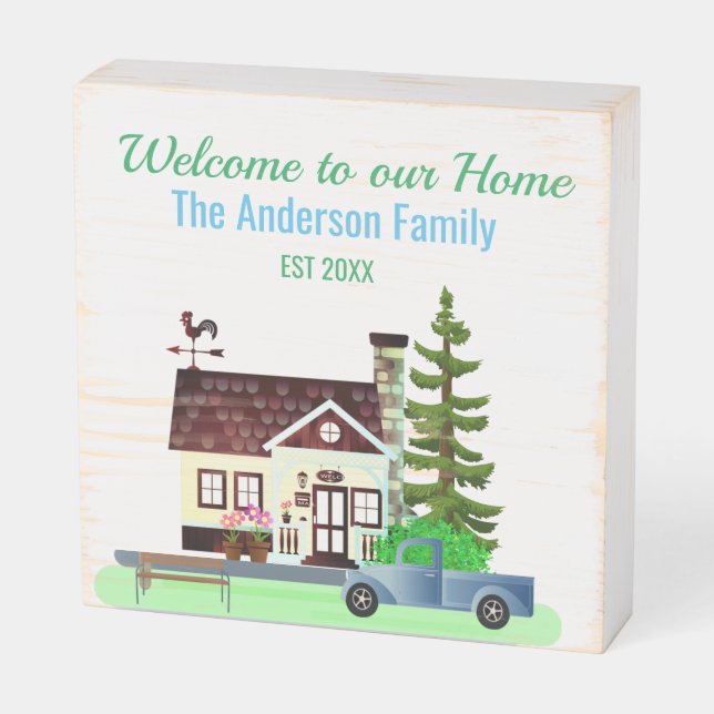 Welcome to our Home / Family Wood Box Sign (Angled Horizontal)