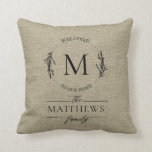 Welcome to Our Home Farmhouse Style Family Name  Throw Pillow<br><div class="desc">Welcome to Our Home Farmhouse Style Family Name Throw Pillow - What a lovely addition to your home decor. Our farmhouse style pillow features your family name and Monogram accented with a lovely wreath and script typography. Pillow would make a lovely gift. Our high quality template makes it so easy...</div>