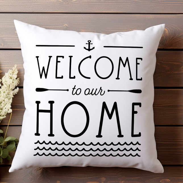 Welcome to Our Home Lake House Nautical Throw Pillow (Creator Uploaded)