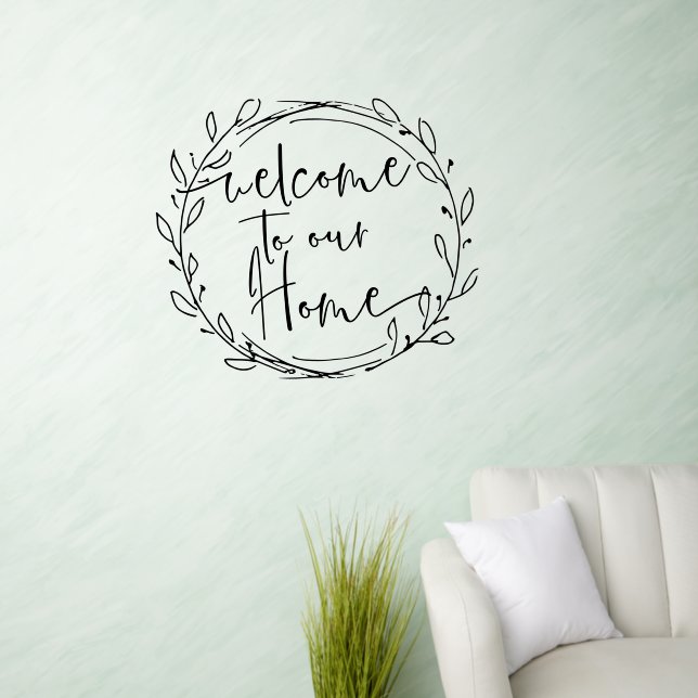 Welcome to Our Home Laurel Line Art Frame Wall Decal (Living Room)