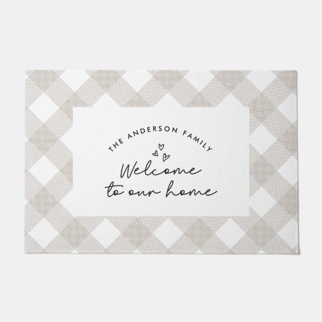 Welcome to our home modern script natural buffalo doormat (Front)