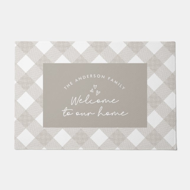 Welcome to our home modern script natural buffalo  doormat (Front)
