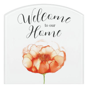 "Welcome to Our Home" Orange Flower Door Sign