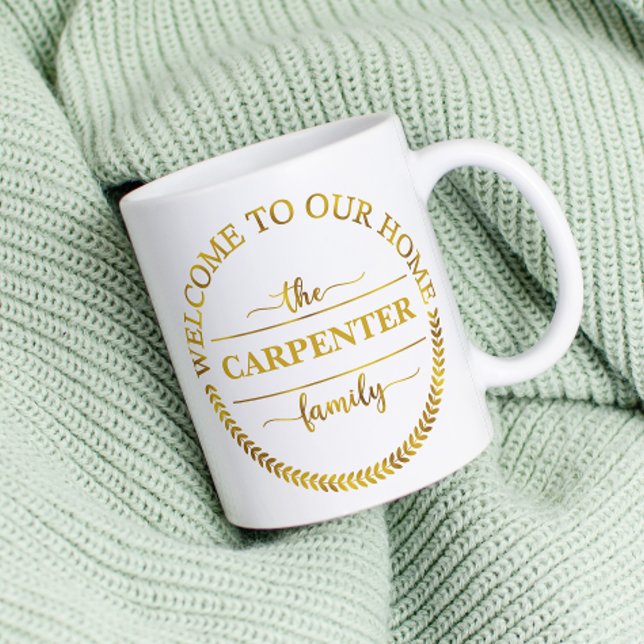Welcome to our home Personalized Family Gold Coffee Mug (Creator Uploaded)