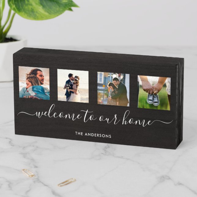 Welcome To Our Home Photo Collage Wooden Box Sign (In Situ Horizontal)