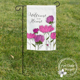 "Welcome to Our Home" Pink Peonies Garden Flag