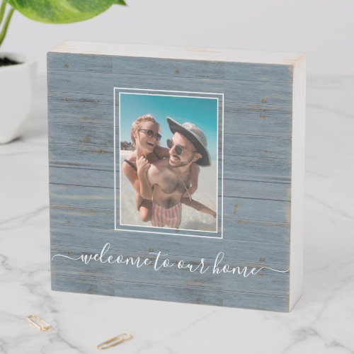 Welcome to our Home Rustic Beach Photo  Wooden Box Sign