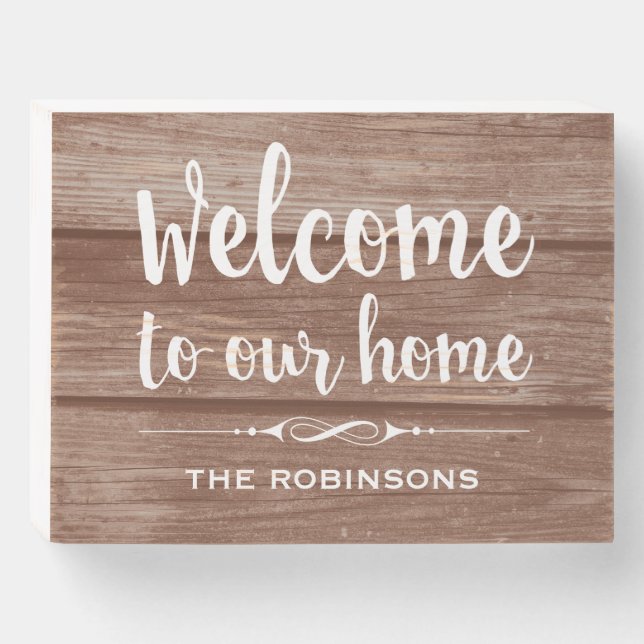 Welcome to our Home rustic wood Wooden Box Sign (Front Horizontal)