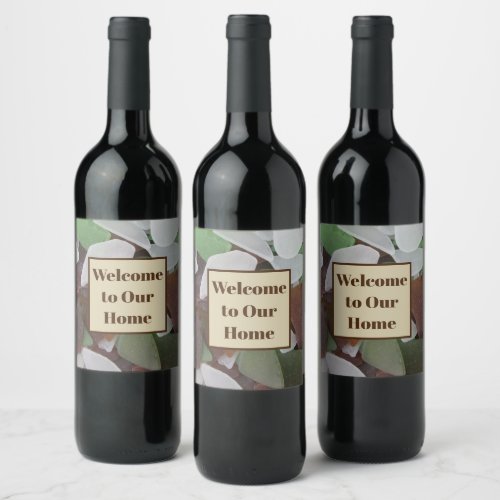 Welcome to Our Home Sea Glass Photo Rental Guest Wine Label