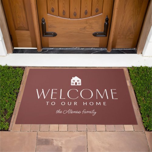 Welcome to our home simple stylish maroon doormat