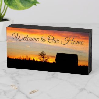 Welcome to Our Home Sunset Silhouette Wooden Box Sign
