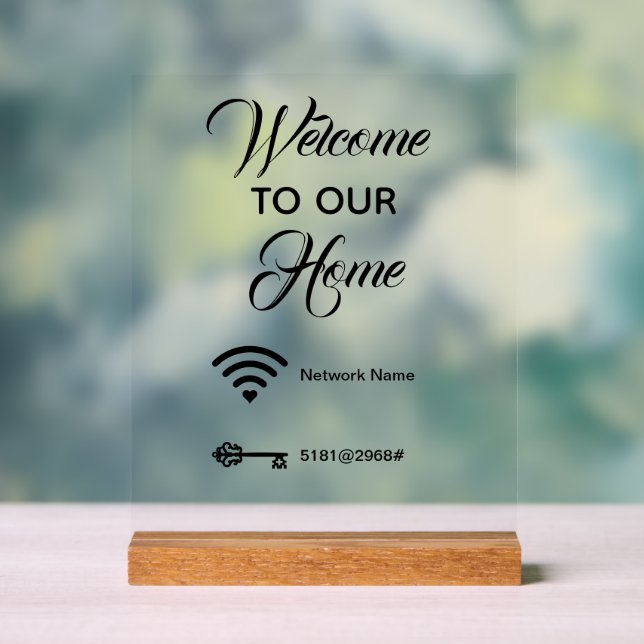Welcome to our home wifi password elegant acrylic sign (Neutral)