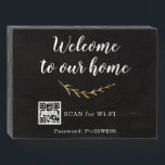 Welcome to our home wifi password elegant QR code Wooden Box Sign<br><div class="desc">Make your guests feeling special! This wood sign can be personalized with your quote and wifi password. Use it to welcome your friends or even for your bed and breakfast. It features a rustic chic design of gorgeous lemons.</div>