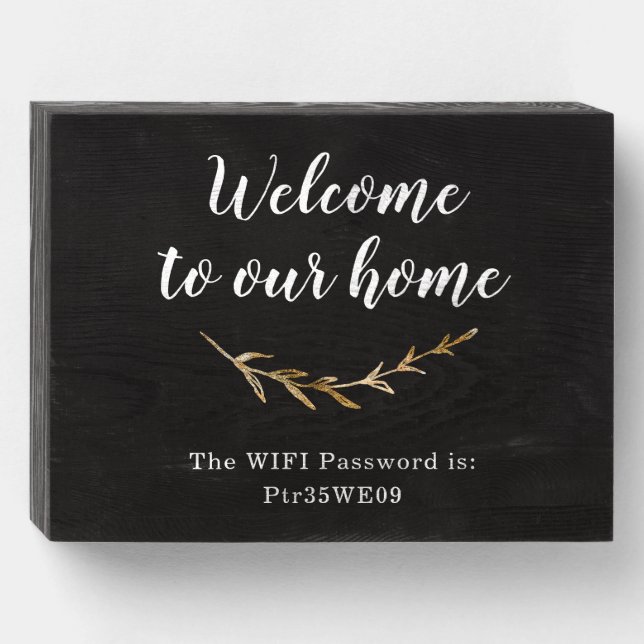 Welcome to our home wifi password elegant wooden box sign (Front Horizontal)