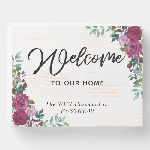 Welcome to our home wifi password floral wooden box sign