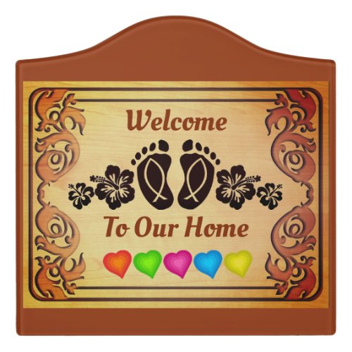 Welcome To Our Home Wood Look Door Sign