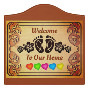 Welcome To Our Home Wood Look Door Sign
