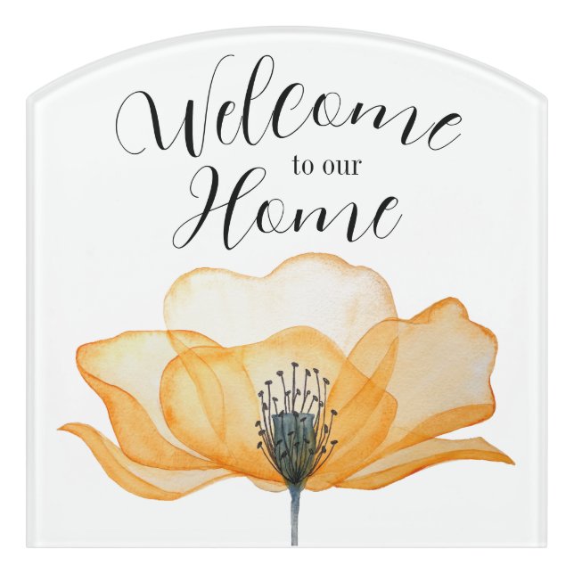"Welcome to Our Home" Yellow Flower Door Sign (Contour Front)