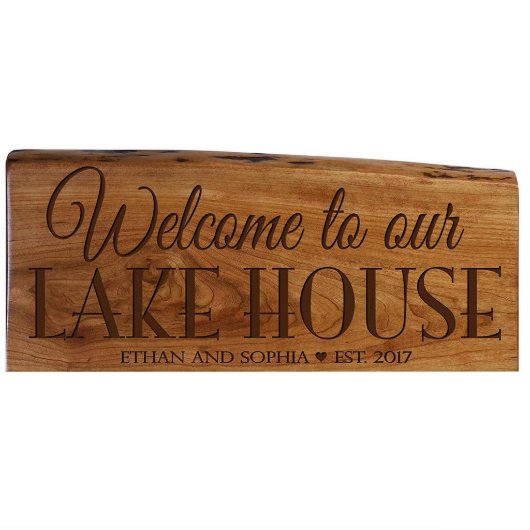 Welcome To Our Lake House Cool Cherry Wood Plaque (Front View)
