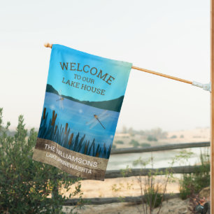 Welcome to Our Lake House Family Lake Name Custom House Flag