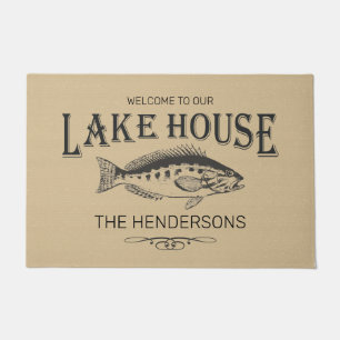 Welcome To Our Lake House Family Name Fish Doormat