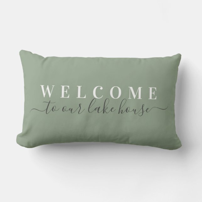 Welcome to Our Lake House Sage Lumbar Pillow (Front)