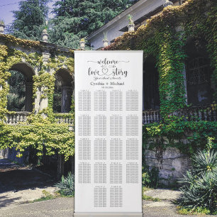 Welcome to our Love Story 18 Table Wedding Seating Retractable Banner