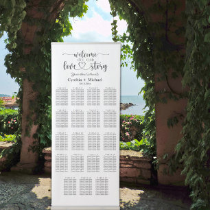 Welcome to our Love Story 19 Table Wedding Seating Retractable Banner