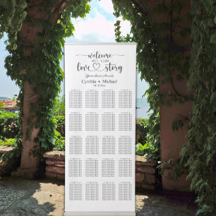 Welcome to our Love Story 20 Table Wedding Seating Retractable Banner