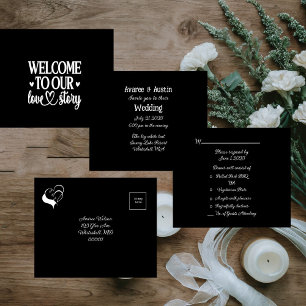 Welcome to our Love Story Black and White Wedding All In One Invitation