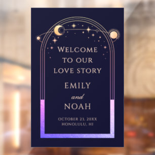 Welcome To Our Love Story Blue Celestial Wedding Window Cling